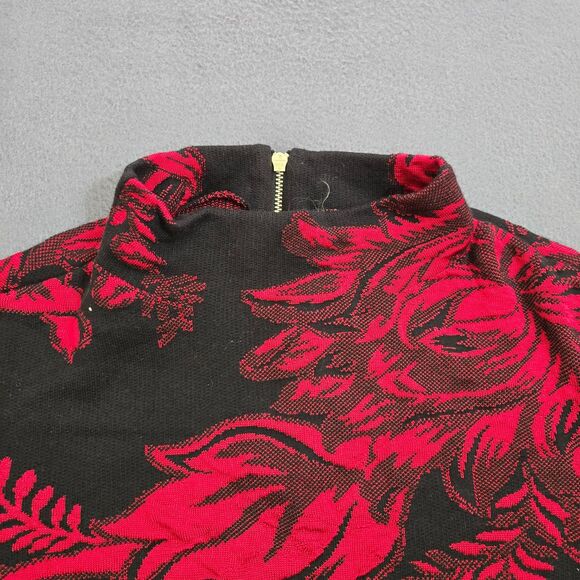 Chico's Women 1 US M Baroque Print Zip Back Mock Neck Black Red Floral Sweater - Picture 2 of 9